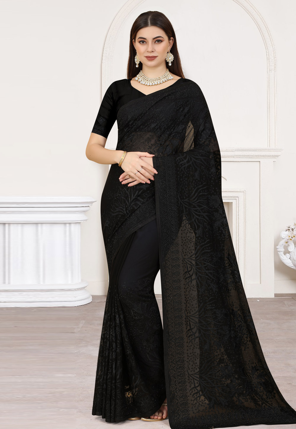 Black Georgette Saree With Blouse 258351
