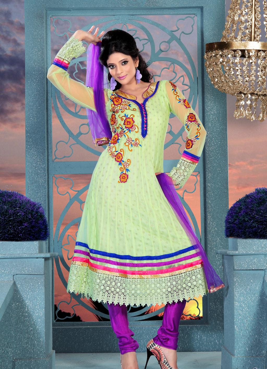 Green Faux Georgette Cut Work Anarkali Salwar Kameez 21945