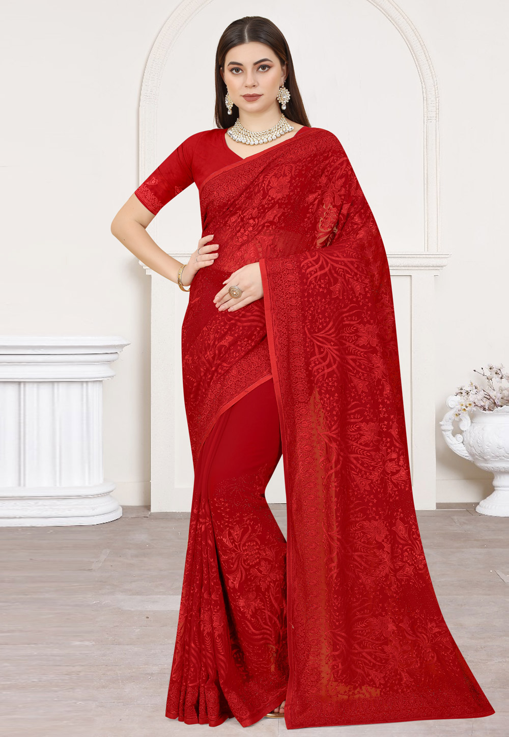 Red Georgette Saree With Blouse 258352