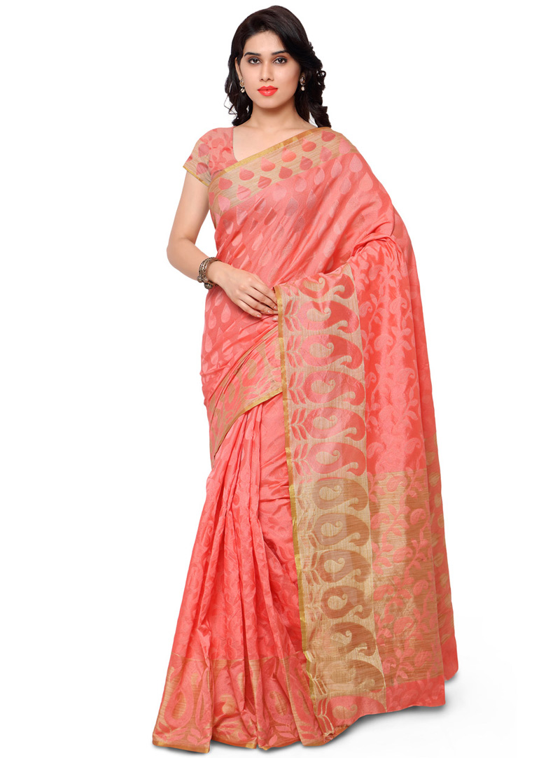 Peach Banarasi Silk Saree With Blouse 78500