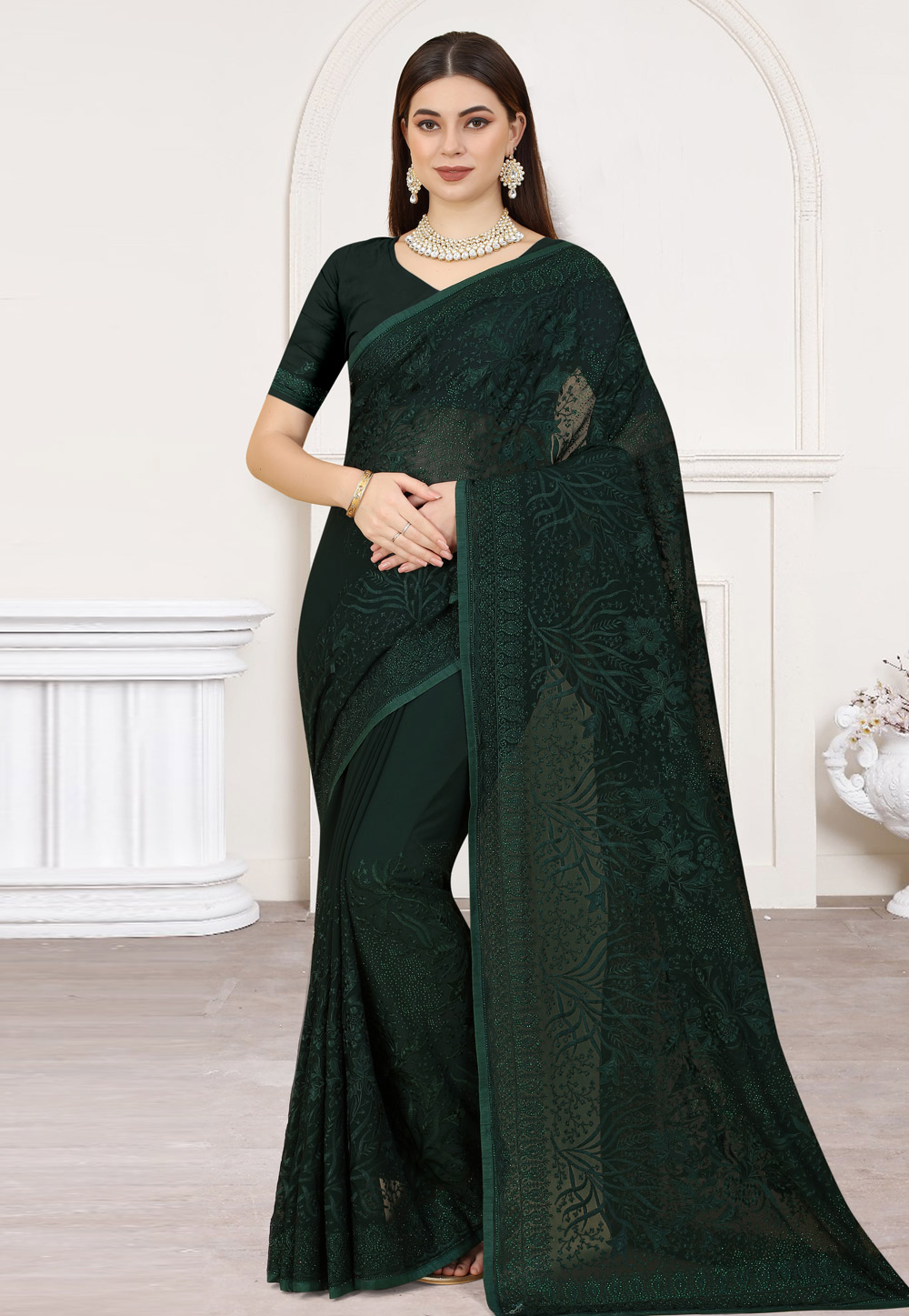 Green Georgette Saree With Blouse 258355
