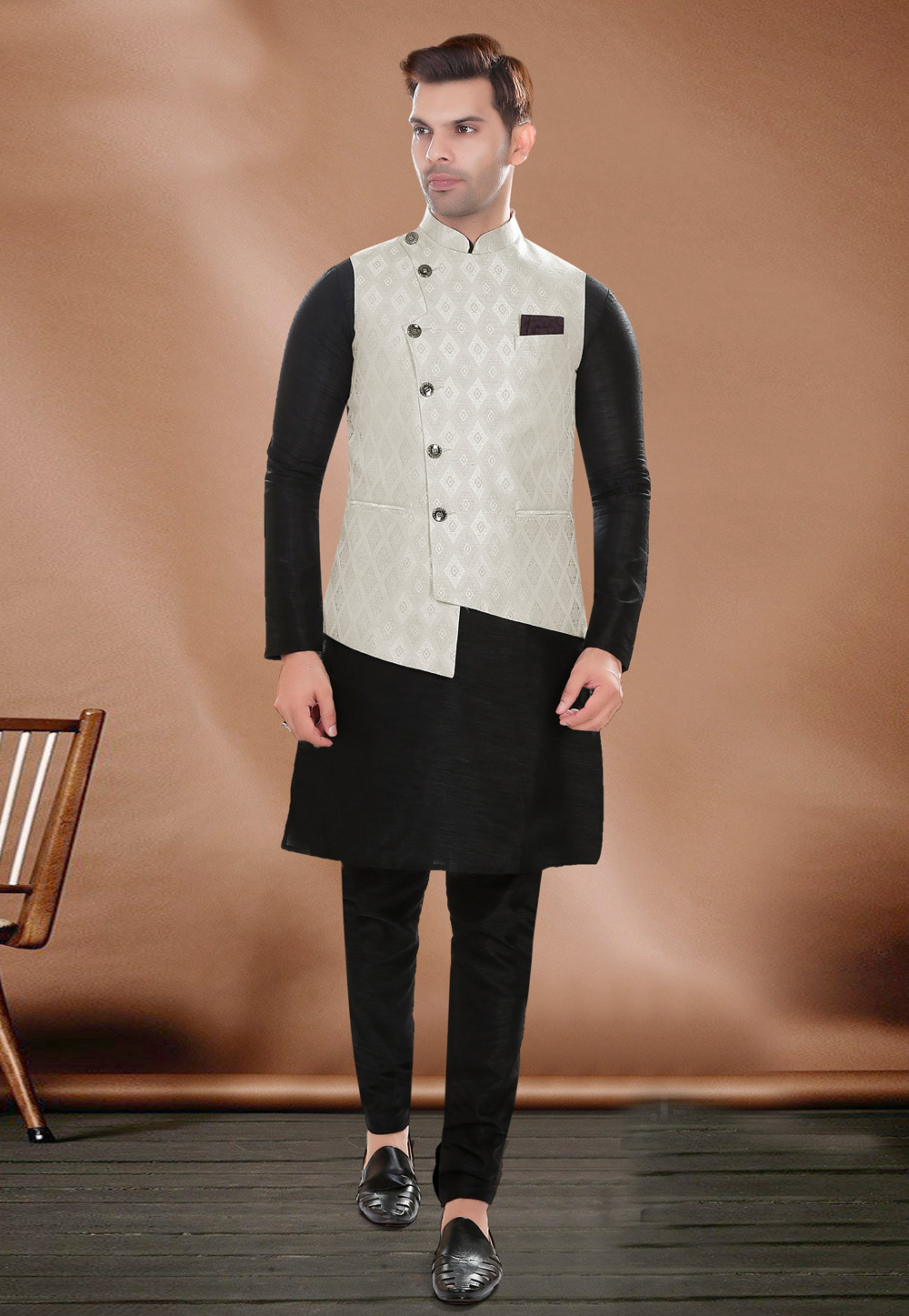 Boys Clothing | Black Pathani Suit With Jacket | Freeup