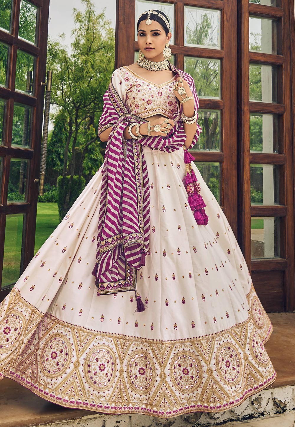 Off White and Pink Heavy Embroidered Lehenga – Stylemantra