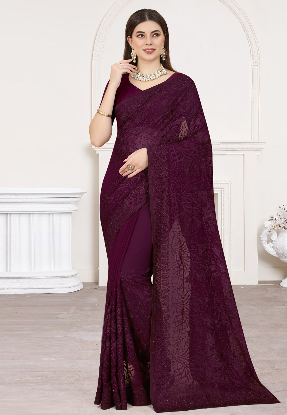 Purple Georgette Saree With Blouse 258356