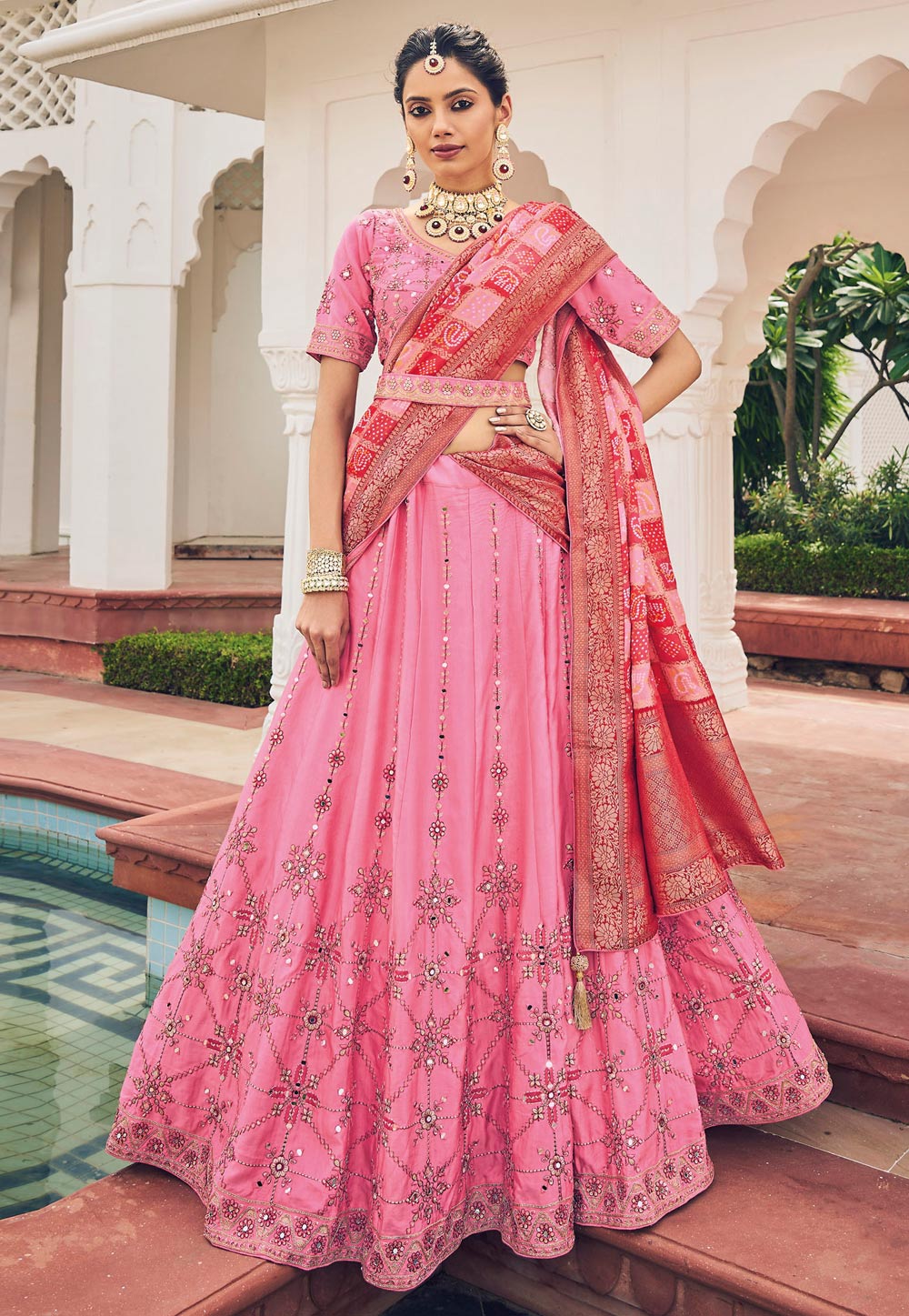 Pink Viscose Wedding Lehenga Choli 275123