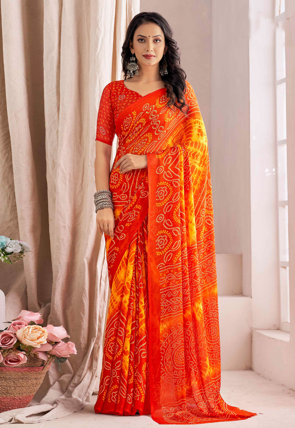 Red Chiffon Saree With Blouse 275564