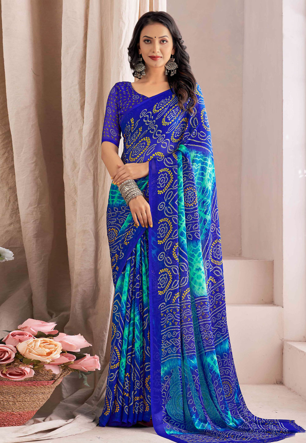Blue Chiffon Saree With Blouse 275565