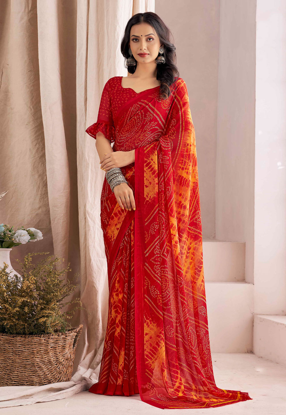 Red Chiffon Saree With Blouse 275571