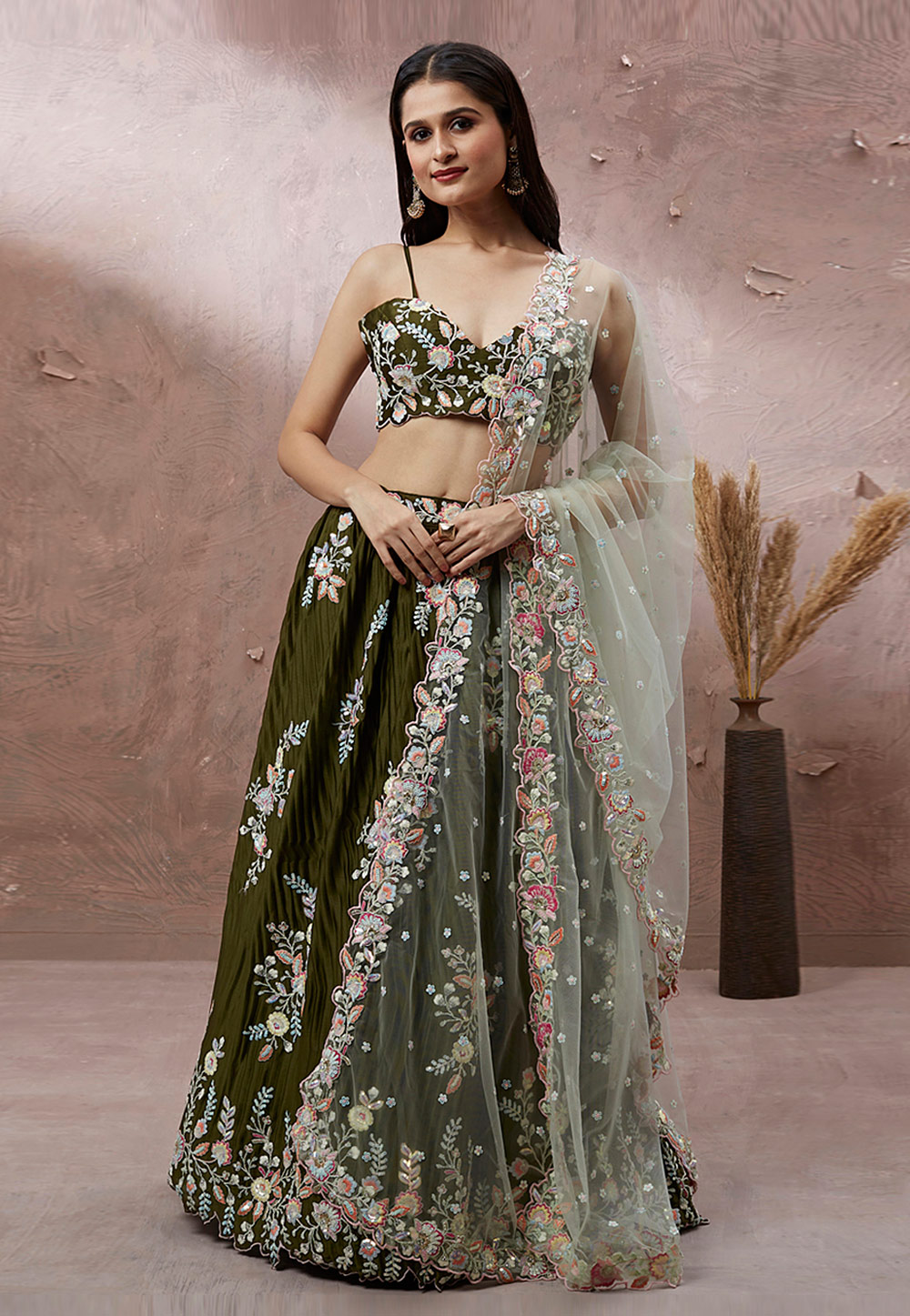 Mehndi Georgette A Line Lehenga Choli 275504