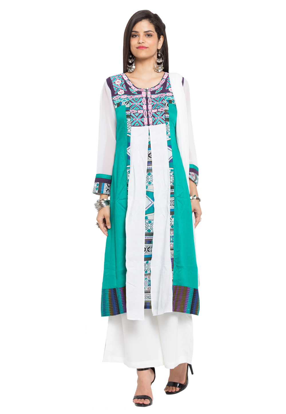 Green Cotton Readymade Palazzo Suit 230453
