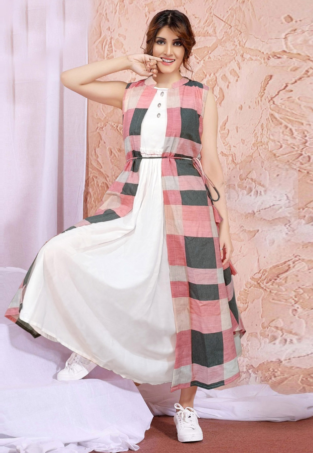 White Cotton Long Tunic With Jacket 275545