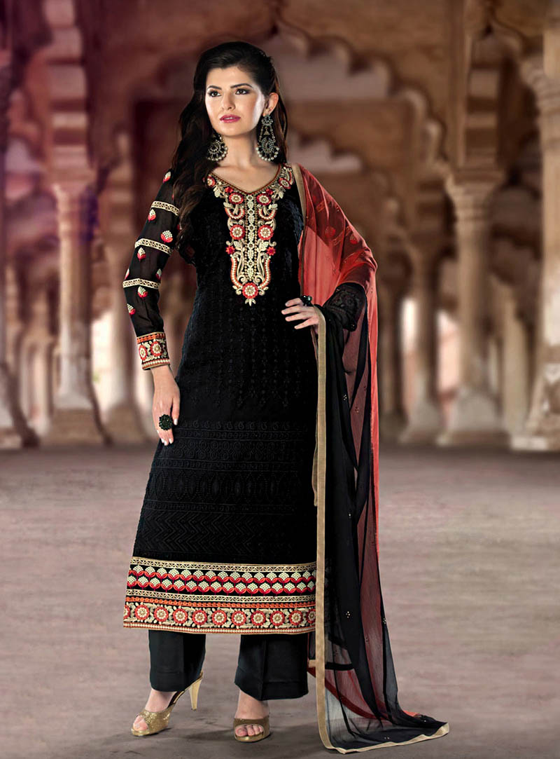 Black Georgette Pakistani Style Suit 65586