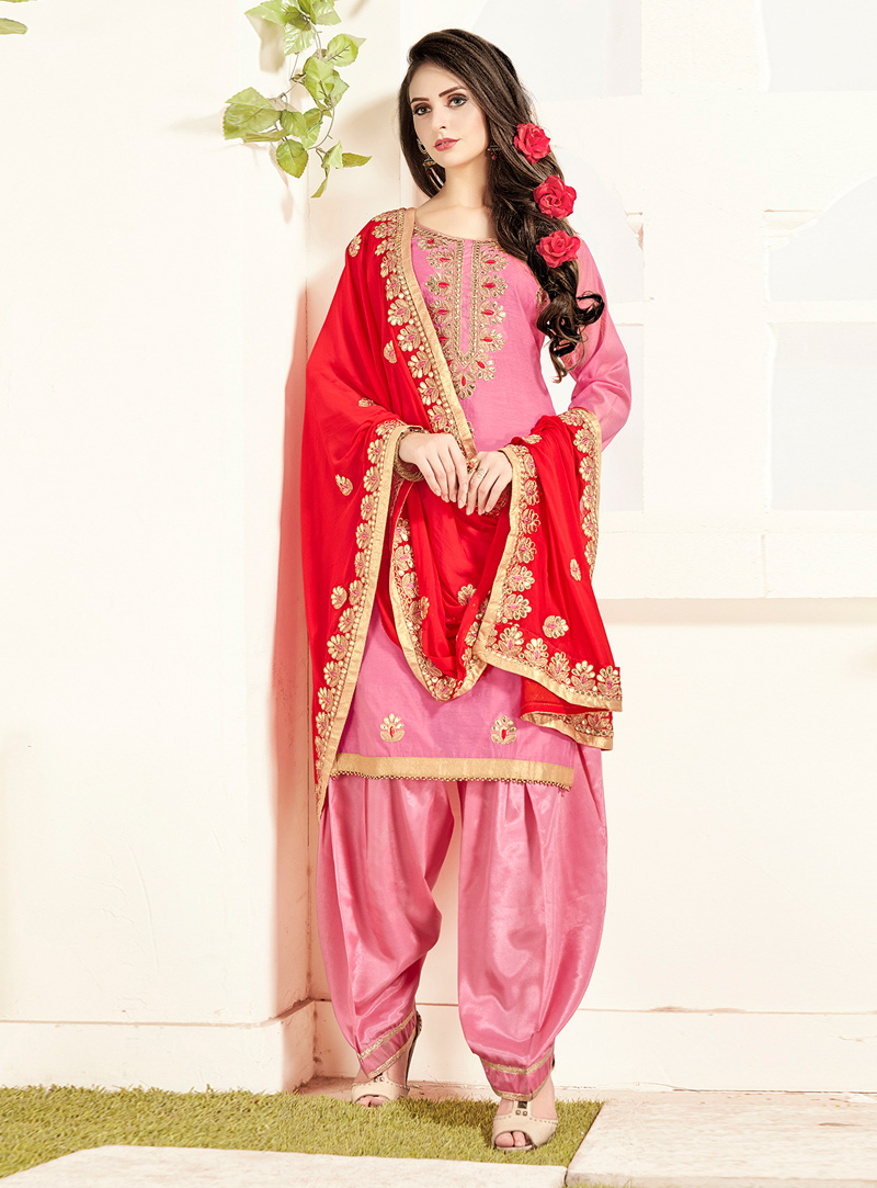 Pink Chanderi Punjabi Suit 129798