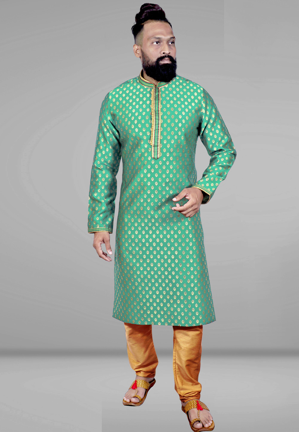 Green Silk Jacquard Kurta Pajama 223626