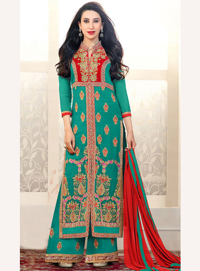 Karisma Kapoor Green Georgette Pakistani Style Suit 89946