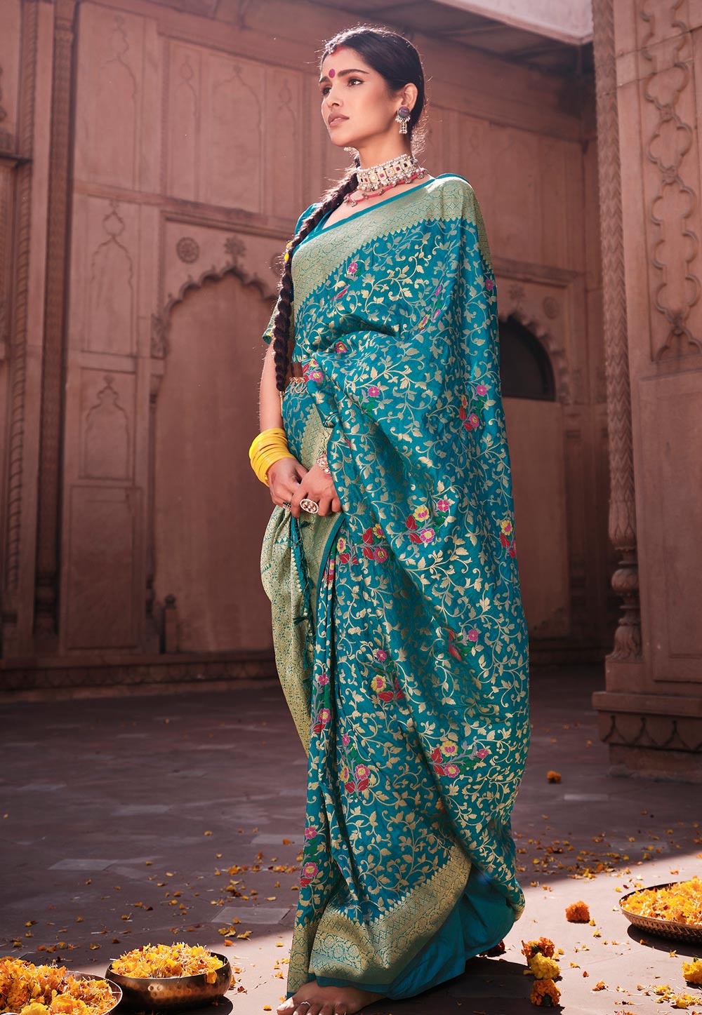 Turquoise Silk Saree With Blouse 246321