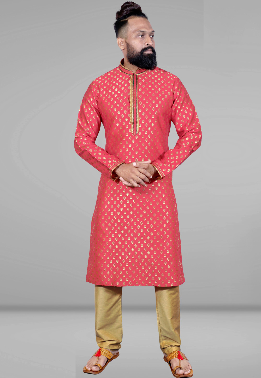 Pink Silk Jacquard Kurta Pajama 223628