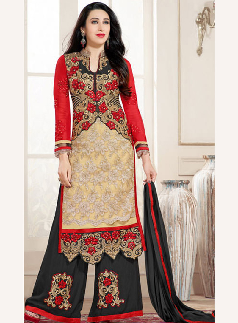 Karisma Kapoor Red Georgette Pakistani Style Suit 89948