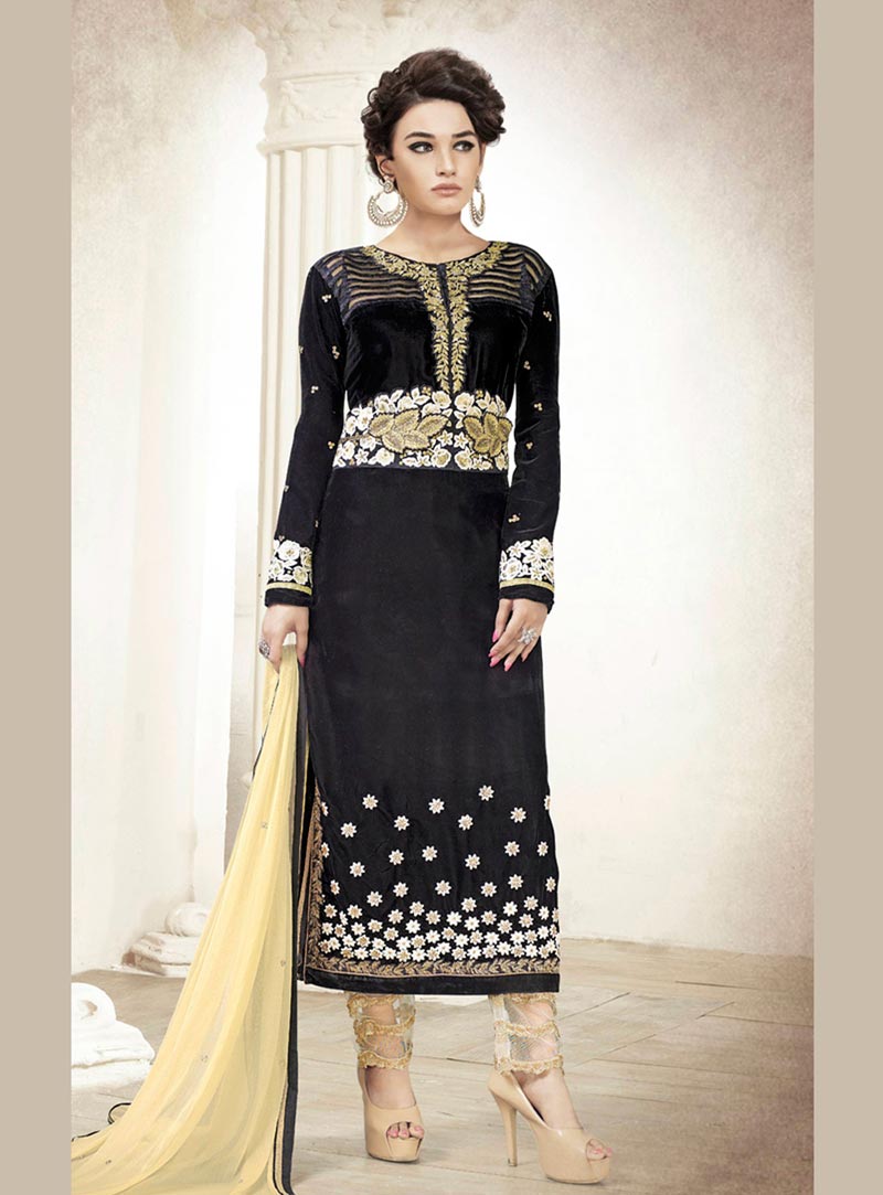 Black Velvet Pakistani Style Suit 68054