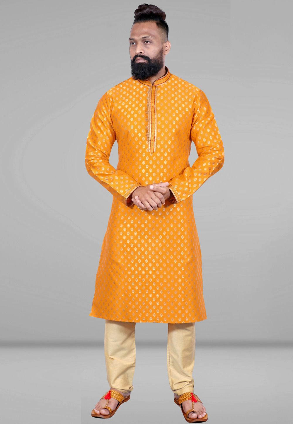 Orange Silk Jacquard Kurta Pajama 223630