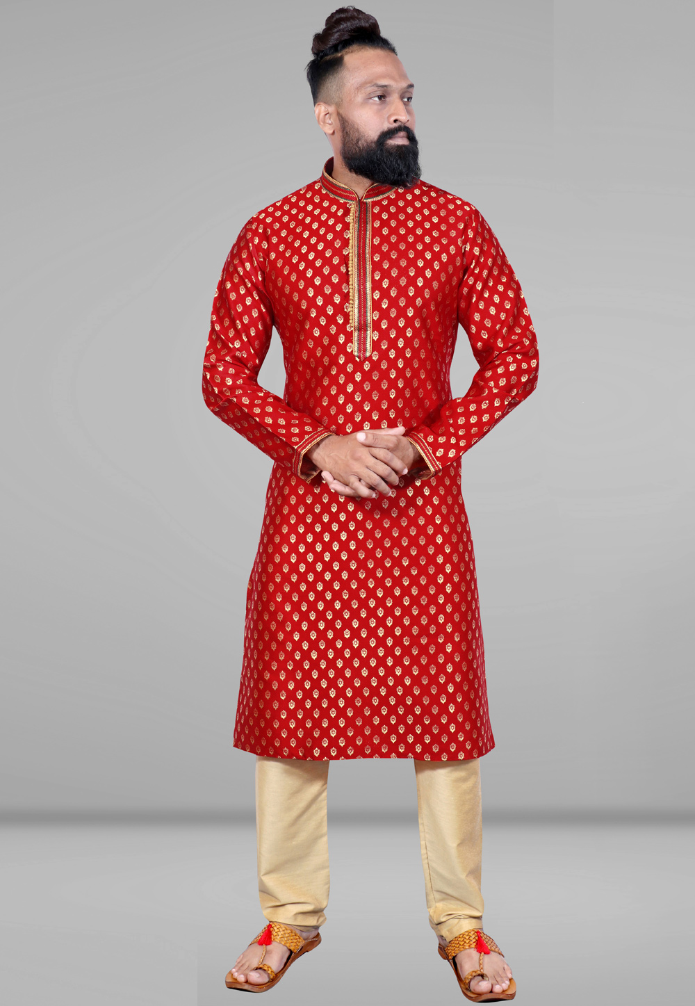 Red Silk Jacquard Kurta Pajama 223631