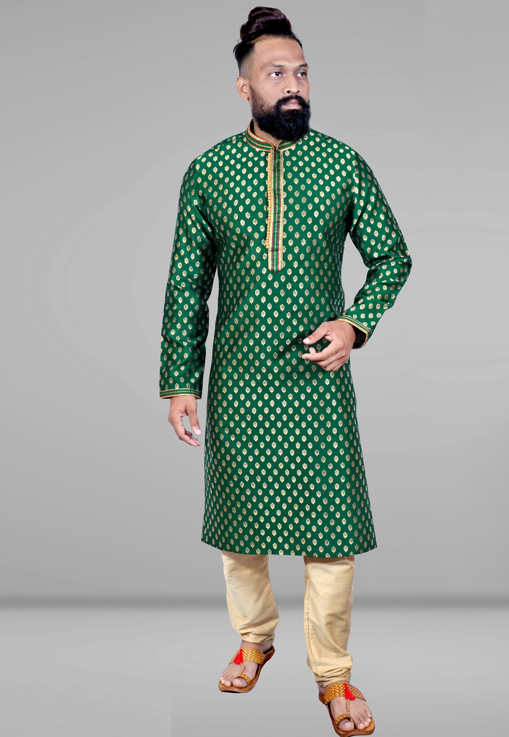 Green Silk Jacquard Kurta Pajama 223633