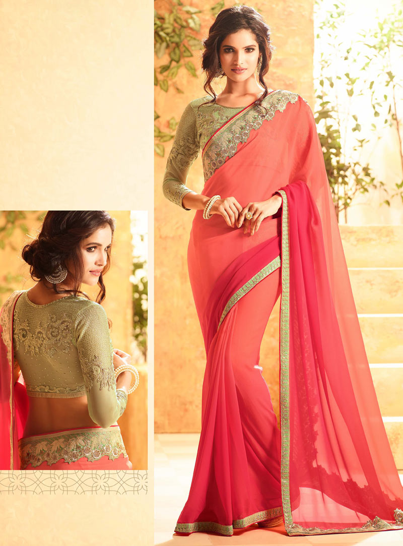 Peach Georgette Saree With Heavy Blouse 82719