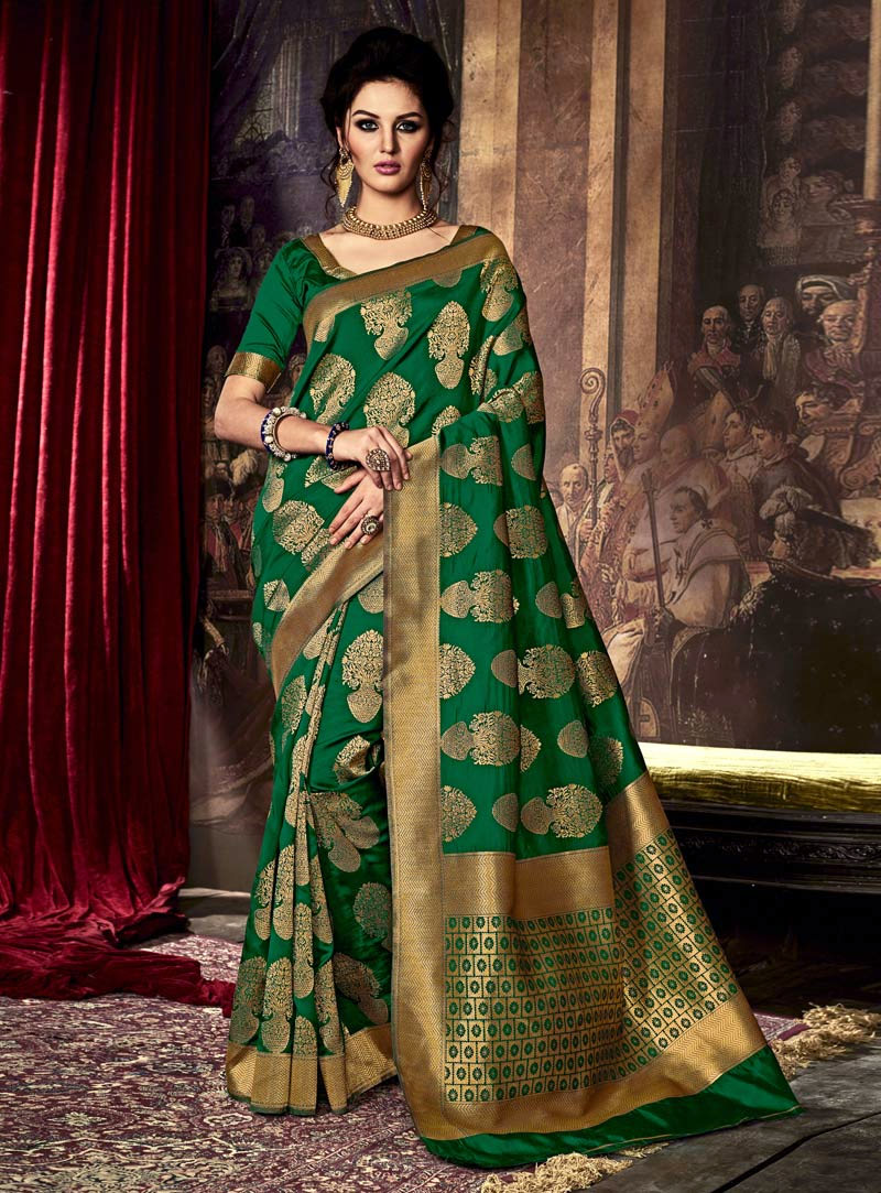 Green Silk Saree With Blouse 88090