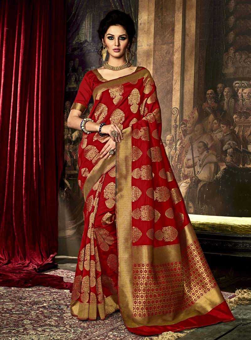 Red Silk Festival Wear Saree 88091