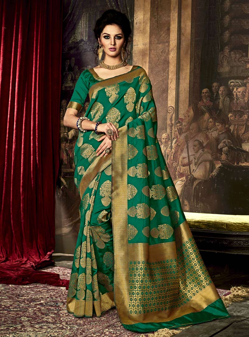 Green Silk Saree With Blouse 88096