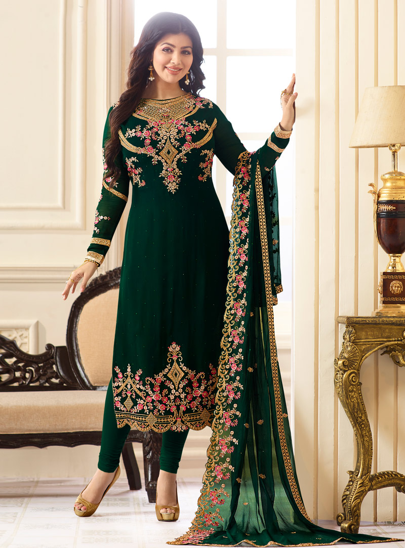 Ayesha Takia Green Georgette Churidar Salwar Suit 121850