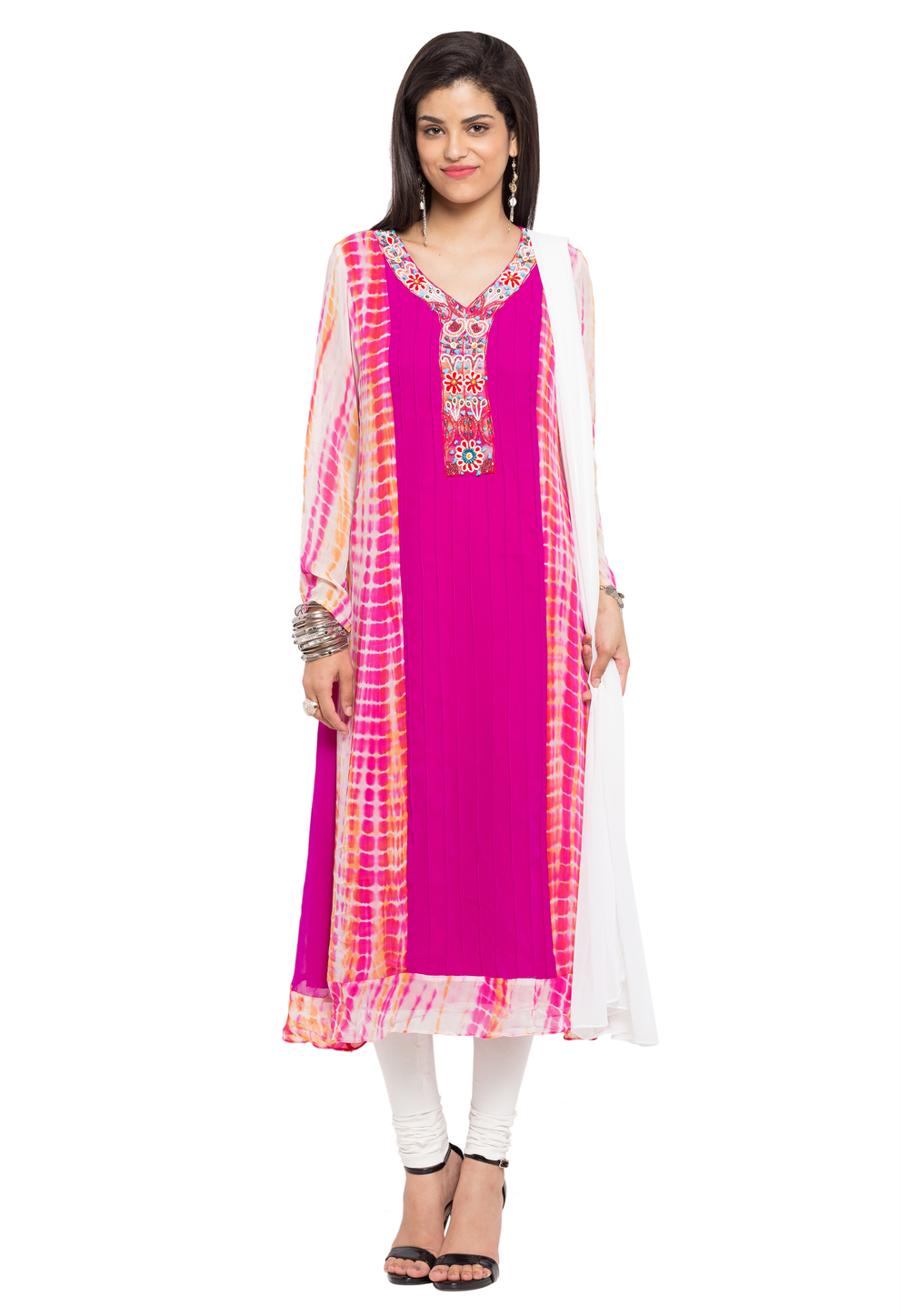 Pink Faux Georgette Readymade Churidar Suit 230457