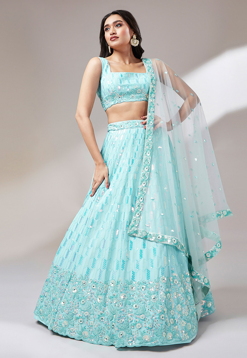 Sky Blue Georgette Lehenga Choli 275710