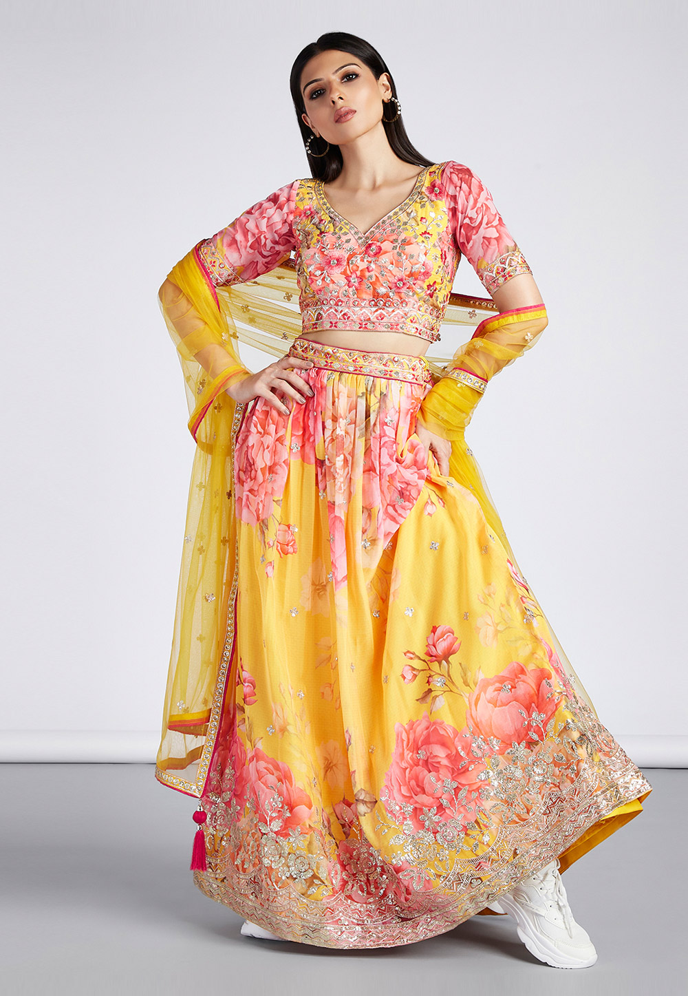 Yellow Organza Floral print Lehenga choli 275712