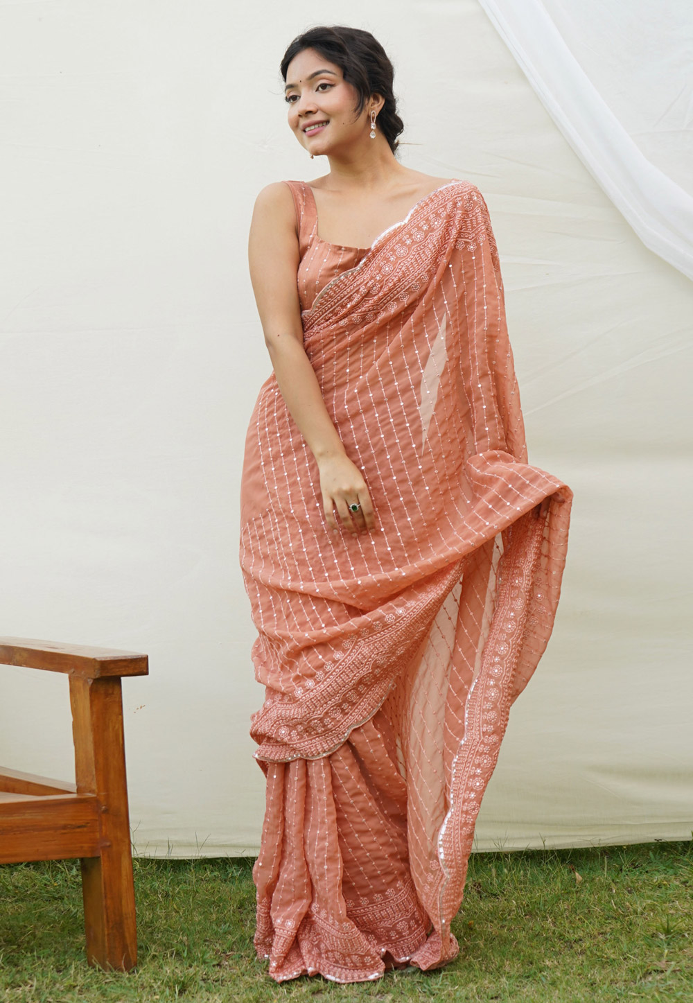Peach Georgette Saree With Blouse 275691