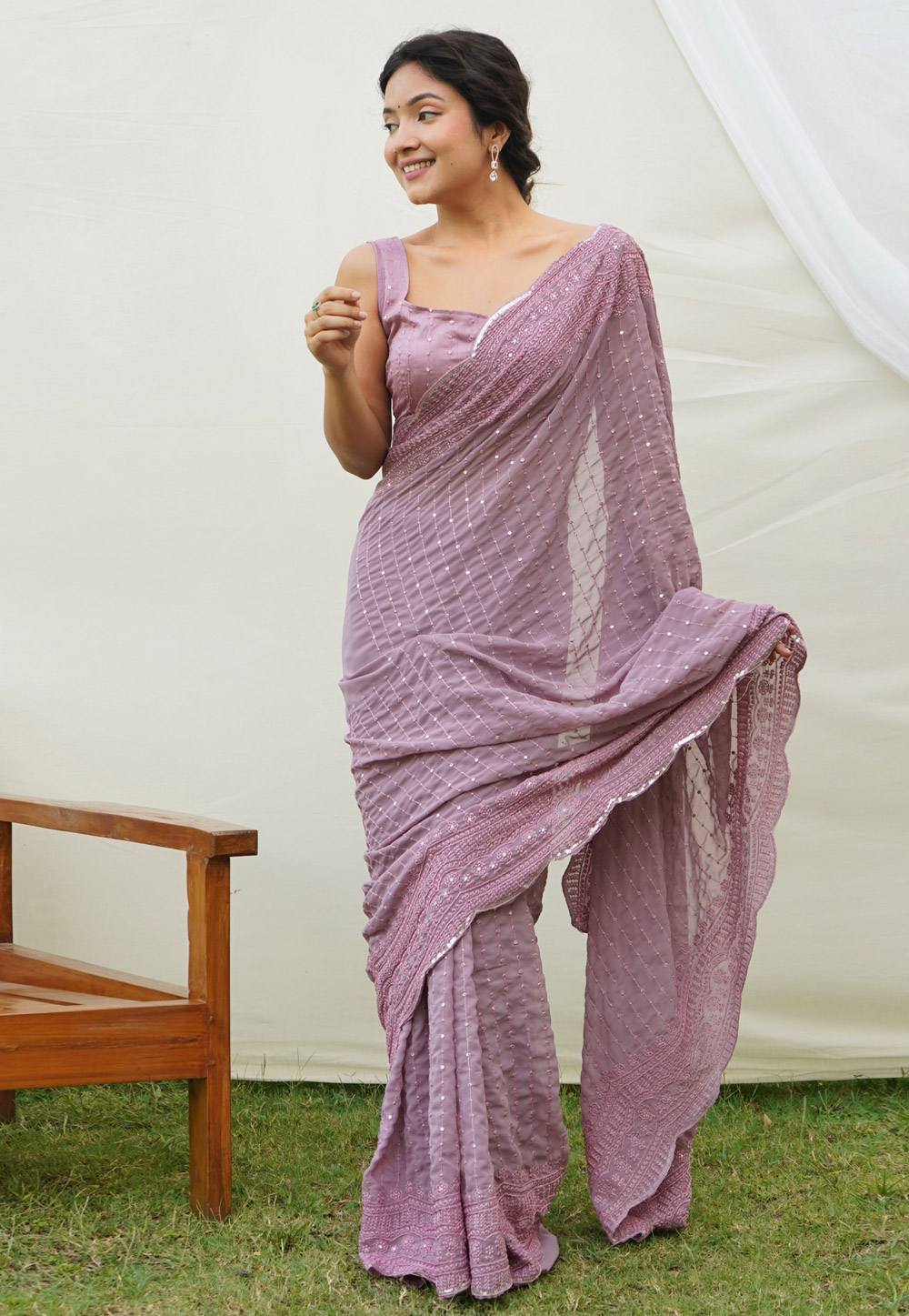 Lavender Georgette Saree With Blouse 275692