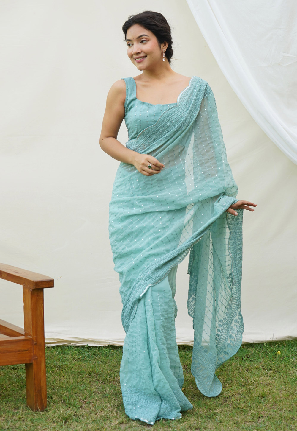 Sea Green Georgette Saree With Blouse 275695