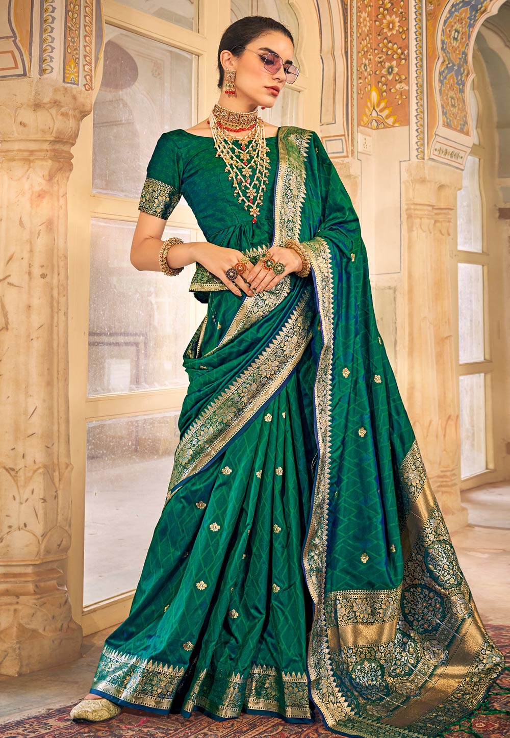 Green Satin Silk Saree With Blouse 254062
