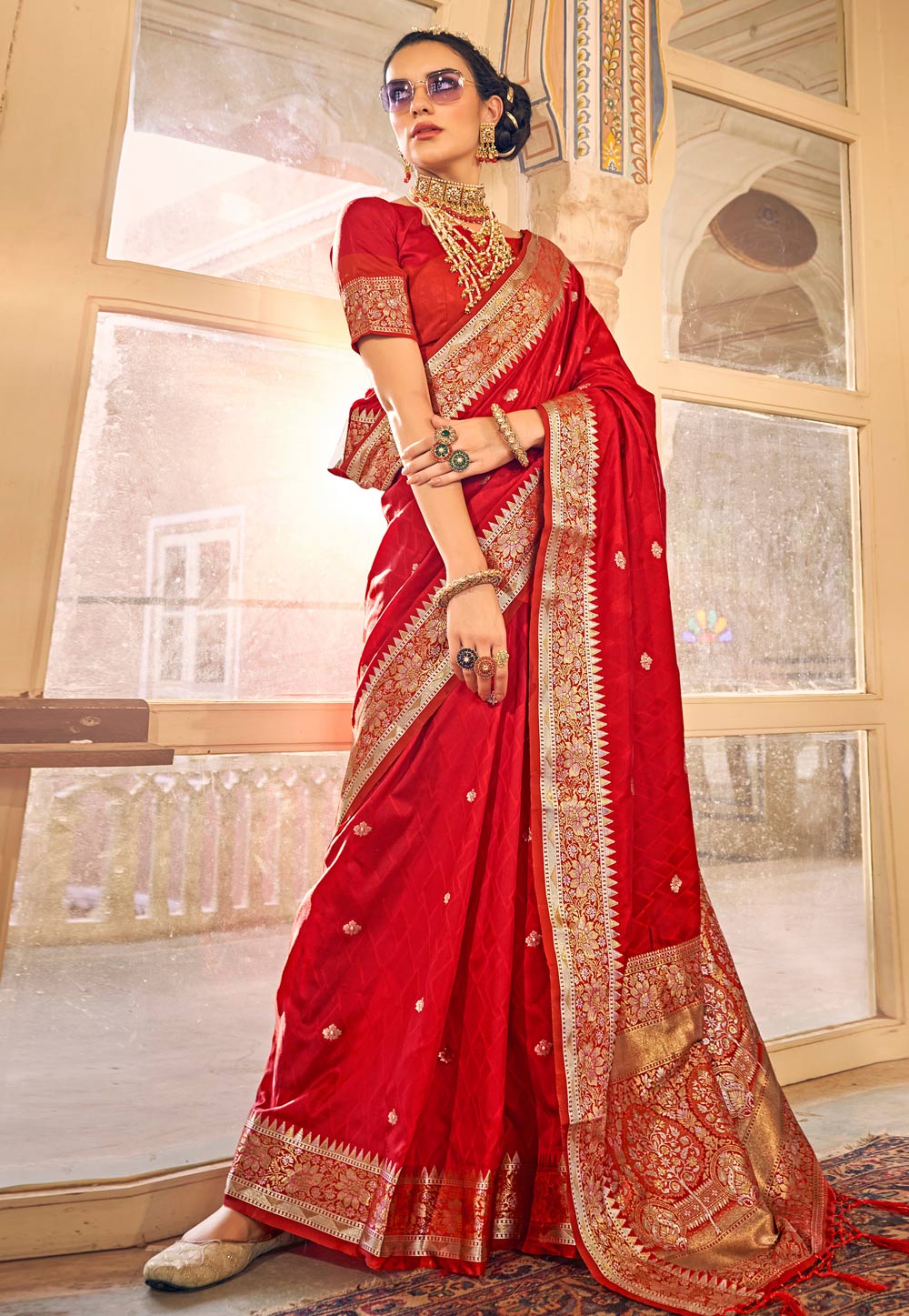 Red Satin Silk Saree With Blouse 254063