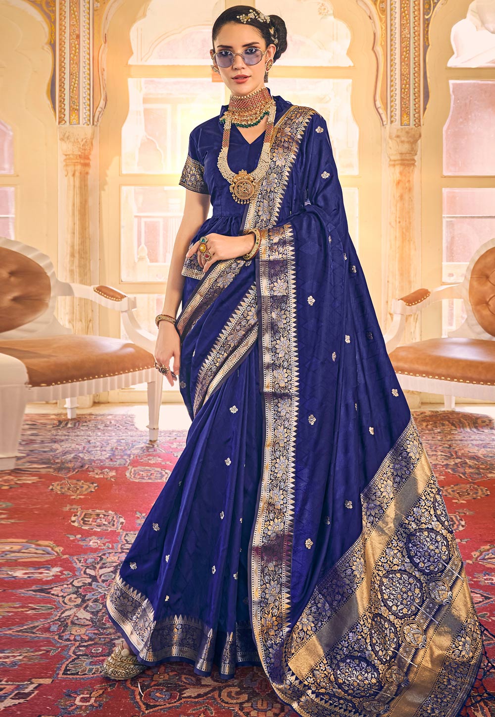 Blue Satin Silk Saree With Blouse 254064