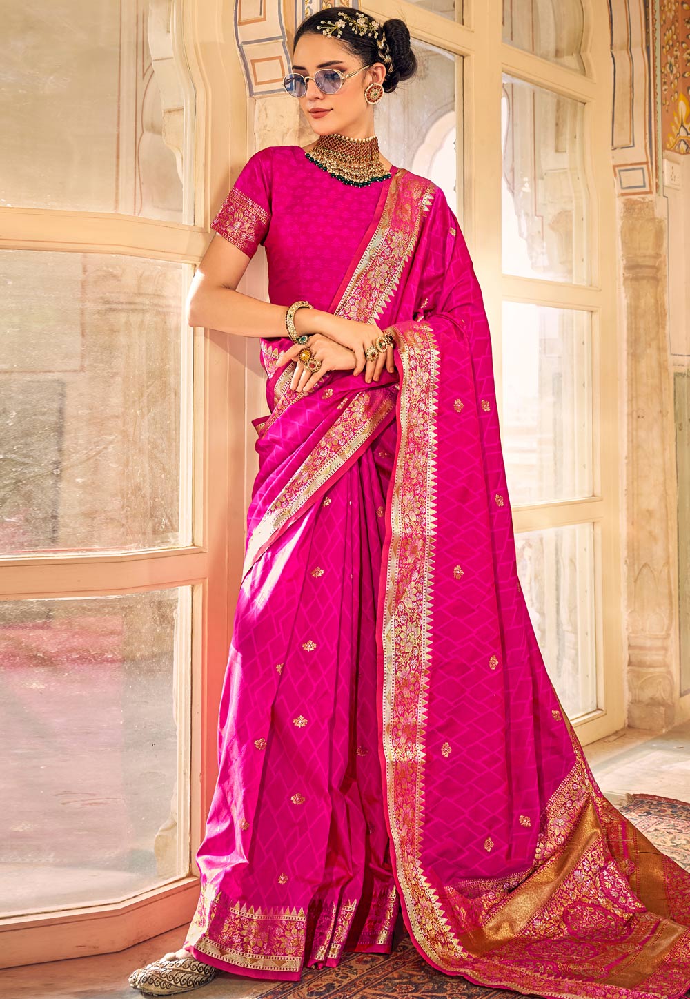 Pink Satin Silk Saree With Blouse 254065