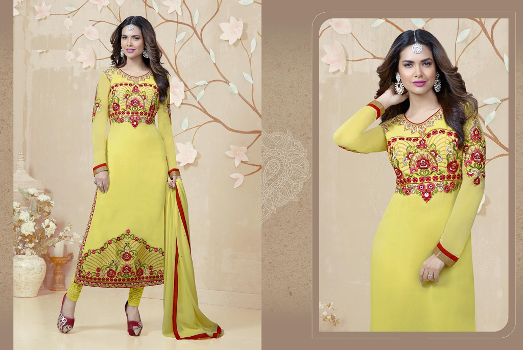 Yellow Faux Georgette Pakistani Style Suit 54465