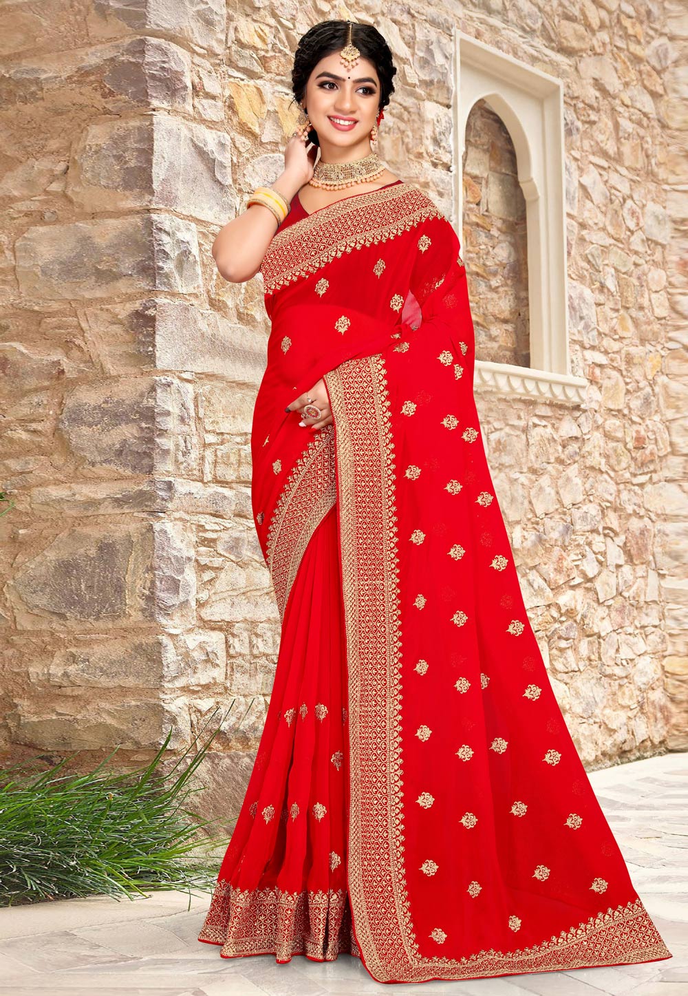 Red Georgette Saree With Blouse 258497