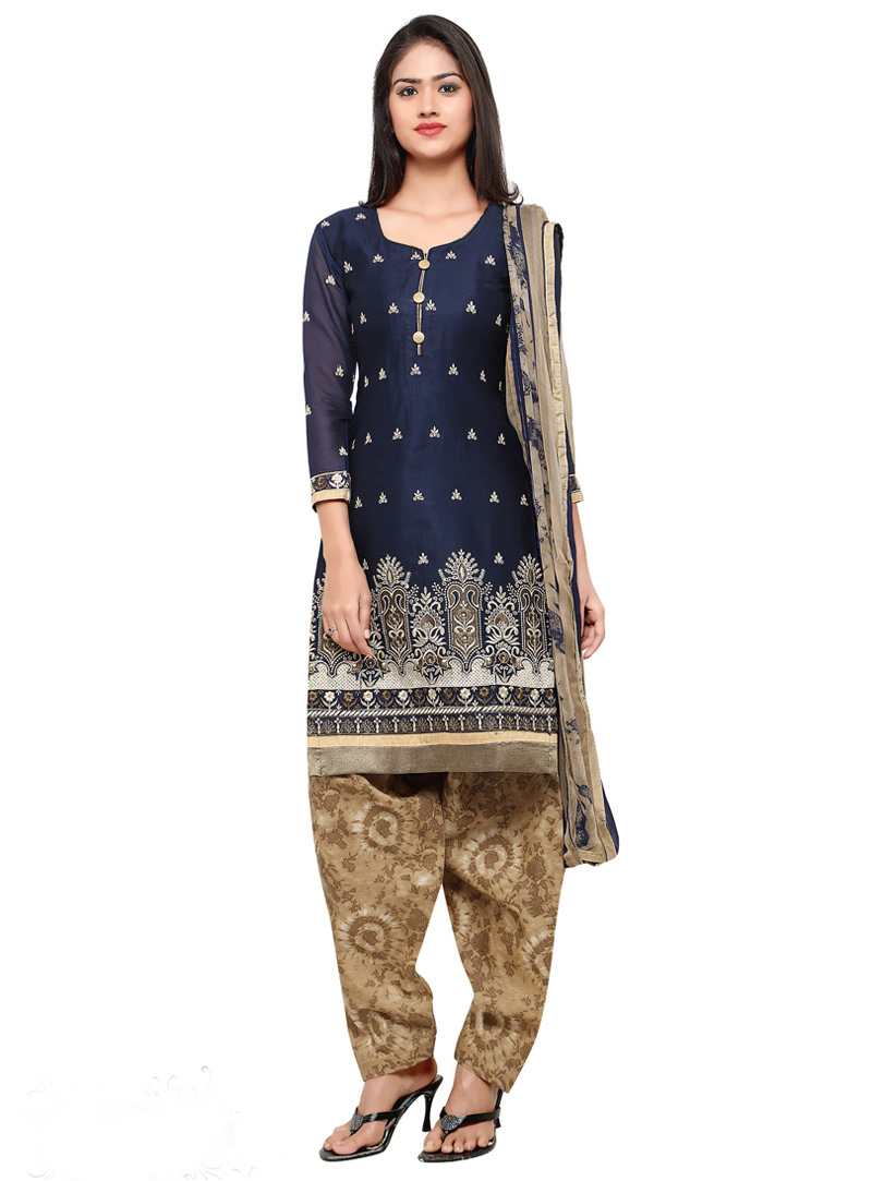 Navy Blue Cotton Punjabi Suit 88964