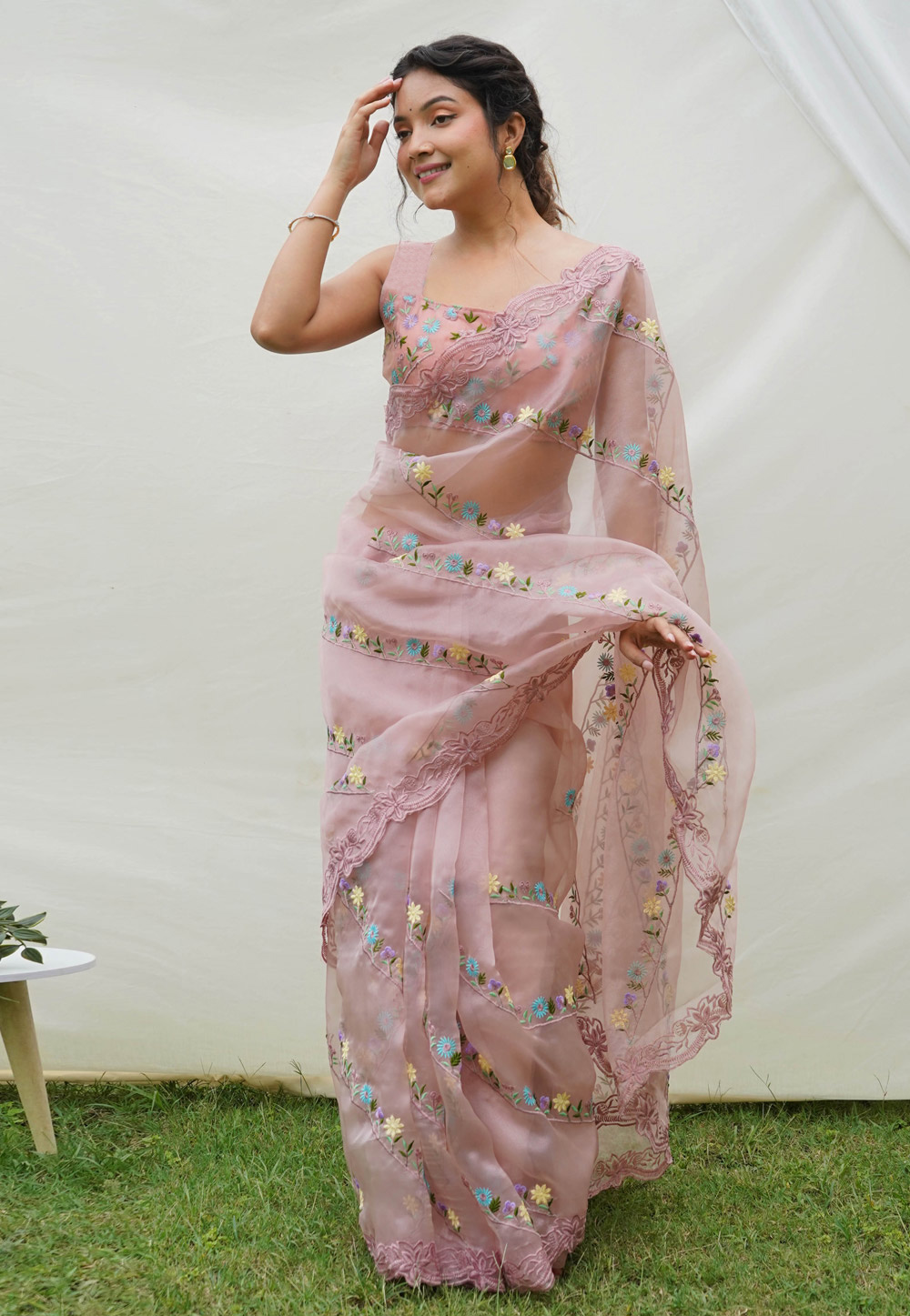 Light Pink Organza Saree With Blouse 275733