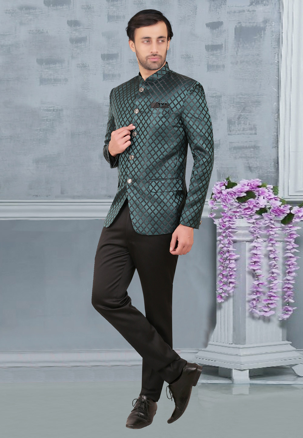 Sea Green Rayon Jodhpuri Suit 275776