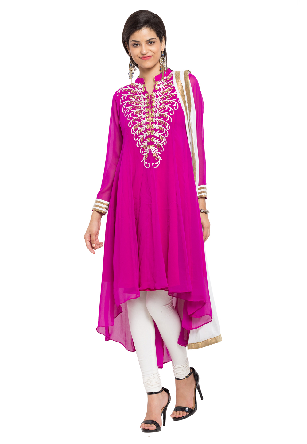 Pink Faux Georgette Readymade Churidar Suit 230459