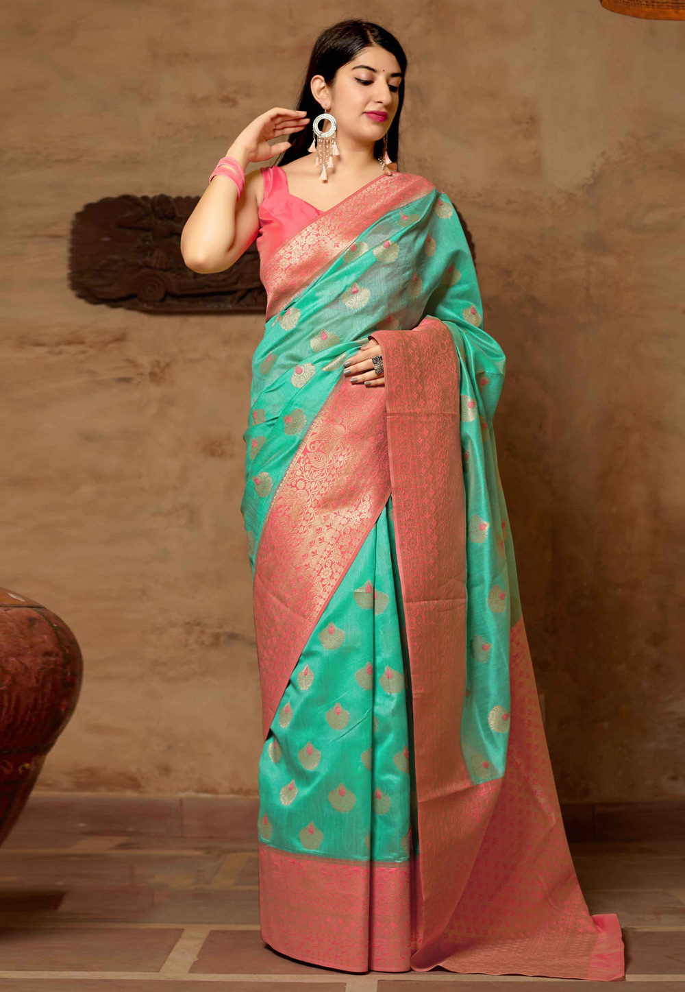 Aqua Banarasi Silk Festival Wear Saree 184100