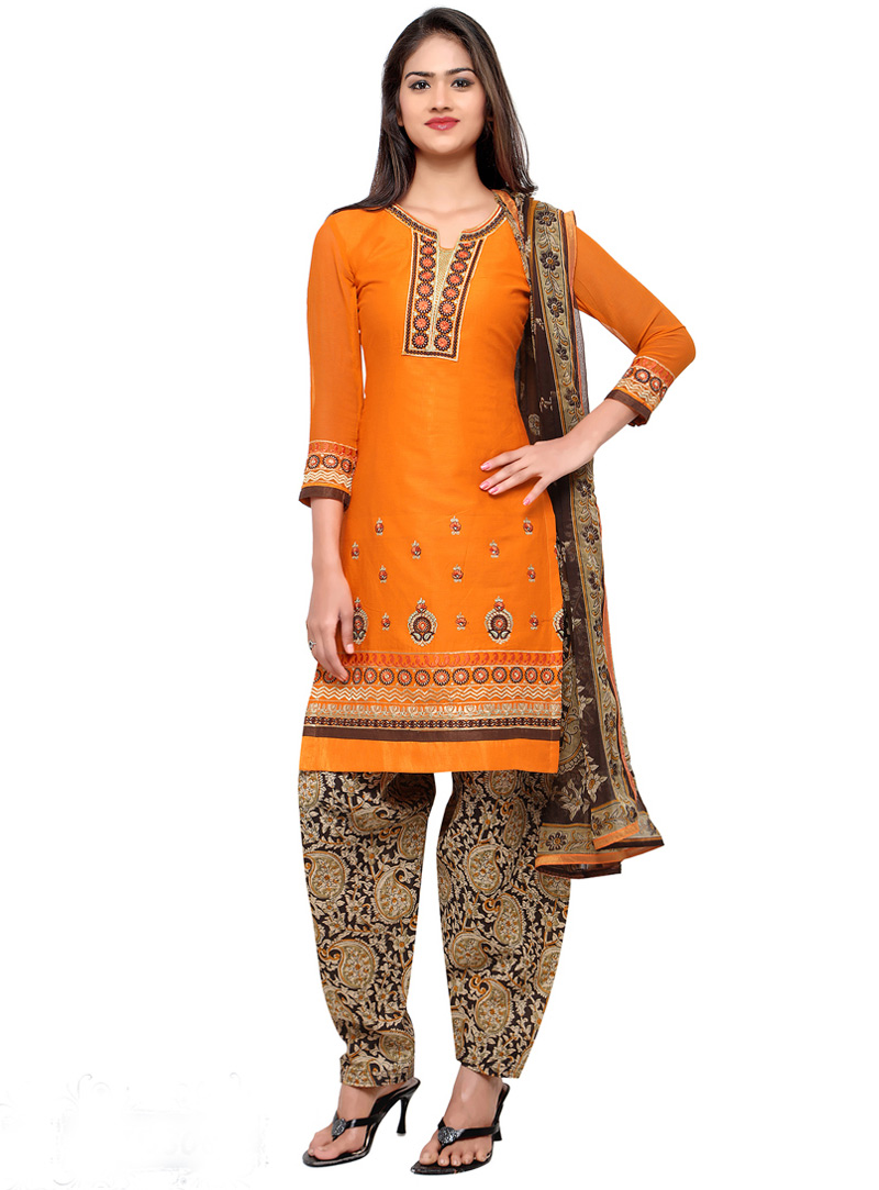 Orange Cotton Patiala Suit 88969