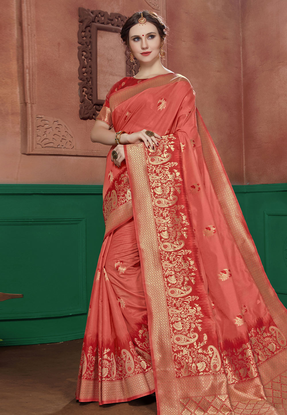 Pink Banarasi Cotton Silk Saree With Blouse 198192